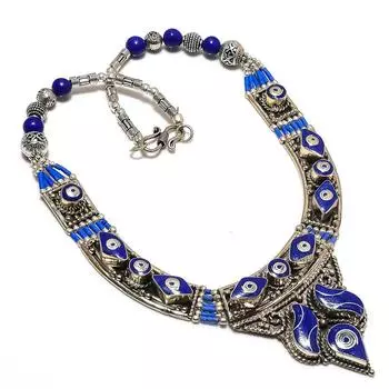 Натуральный драгоценный камень лазурит ювелирное ожерелье ручной работы 18 дюймов H8q70