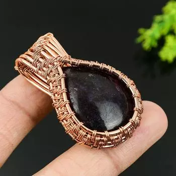 Натуральный драгоценный камень лепидолит, подарочная подвеска ручной работы из медной проволоки 2,17 Z3U65