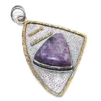 Натуральный драгоценный камень лепидолит, стерлинговое серебро 925 пробы, двухцветный кулон 2,76 дюйма V3C54