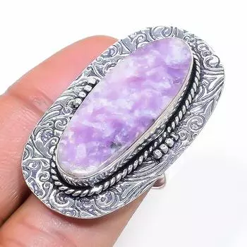 Натуральный драгоценный камень лепидолит ювелирное изделие из серебра 925 пробы размер 7 i7u38