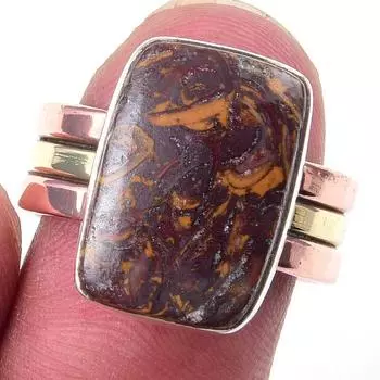 Натуральный драгоценный камень Марьям Джаспер из стерлингового серебра 925 пробы, двухцветное кольцо, размер 7,5 O7M92