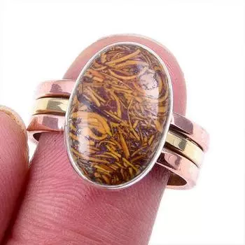 Натуральный драгоценный камень Марьям Джаспер из твердого серебра 925 пробы, двухцветное кольцо S.9US U1d33