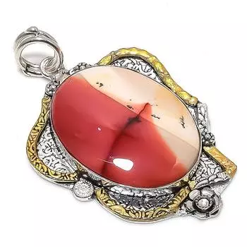 Натуральный драгоценный камень Мукаит из стерлингового серебра 925 пробы, двухцветный кулон размером 2,56 дюйма H3Z88