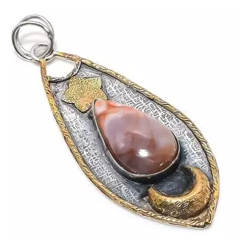 Натуральный драгоценный камень Мукаит из стерлингового серебра 925 пробы, двухцветный кулон 3,23 дюйма C3p02