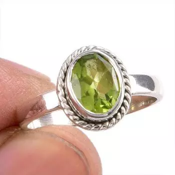 Натуральный драгоценный камень перидот, ручная работа, серебряное подарочное ювелирное кольцо 925 пробы, размер 7 r0g67