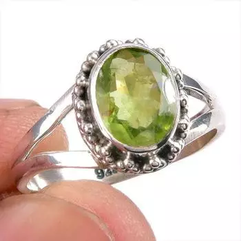 Натуральный драгоценный камень перидот, ручная работа, серебряное подарочное ювелирное кольцо 925 пробы, размер 7 B2d93