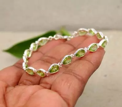 Натуральный драгоценный камень перидот, твердый браслет из стерлингового серебра 925 пробы, браслет ручной работы, подарок для нее, подарок на свадьбу, помолвку, очаровательные ювелирные изделия 7.5 Inch