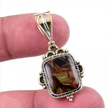 Натуральный драгоценный камень Питерсит 925 пробы, двухцветный кулон из стерлингового серебра 1,50 дюйма M9W72