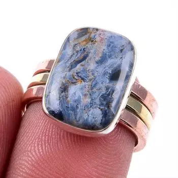 Натуральный драгоценный камень Питерсит 925, твердое серебро, ювелирные изделия, двухцветное кольцо S.6.5US n1u10