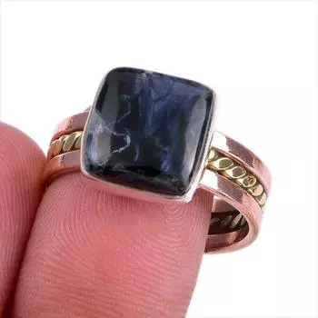 Натуральный драгоценный камень питерсит, двухцветное ювелирное кольцо из стерлингового серебра 925 пробы S.10 Y6d05