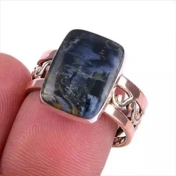 Натуральный драгоценный камень питерсит, двухцветное ювелирное кольцо из стерлингового серебра 925 пробы S.8 Q0s20