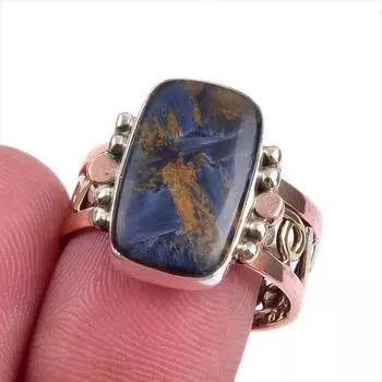 Натуральный драгоценный камень питерсит, двухцветное ювелирное кольцо из стерлингового серебра 925 пробы S.8 o6Q54