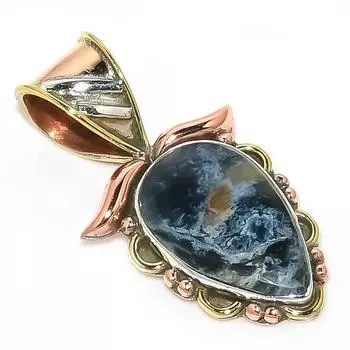 Натуральный драгоценный камень питерсит, двухцветный кулон из стерлингового серебра 925 пробы, 1,25 дюйма, T8r55