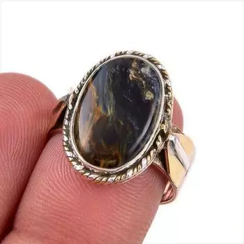 Натуральный драгоценный камень Питерсит, твердое серебро 925 пробы, двухцветное кольцо, размер 7 C4e54