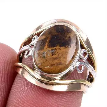 Натуральный драгоценный камень Питерсит, твердое серебро 925 пробы, ювелирные изделия, двухцветное кольцо S.5.5US w3U65