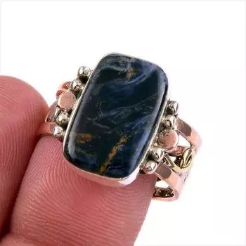 Натуральный драгоценный камень Питерсит, твердое серебро 925 пробы, двухцветное кольцо, размер 9 U4c33