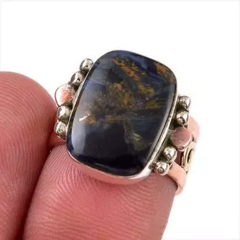 Натуральный драгоценный камень Питерсит, твердое серебро 925 пробы, двухцветное кольцо, размер 5 W7O41