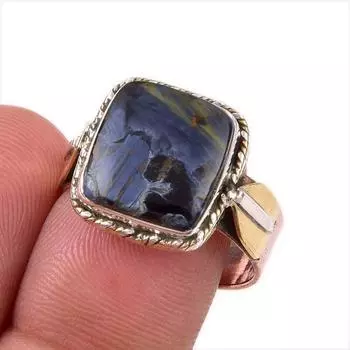 Натуральный драгоценный камень Питерсит, твердое серебро 925 пробы, двухцветное кольцо, размер 9 u4a76