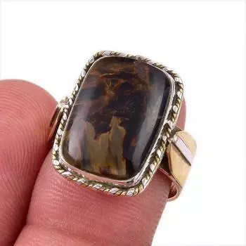 Натуральный драгоценный камень Питерсит, твердое серебро 925 пробы, двухцветное кольцо, размер 7 F1Q63
