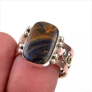 Натуральный драгоценный камень Питерсит, твердое серебро 925 пробы, двухцветное кольцо, размер 8 a7S17