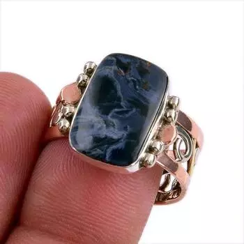 Натуральный драгоценный камень Питерсит, твердое серебро 925 пробы, двухцветное кольцо, размер 9 C4g56