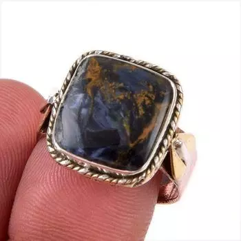 Натуральный драгоценный камень Питерсит, твердое серебро 925 пробы, двухцветное кольцо, размер 9 a4U80