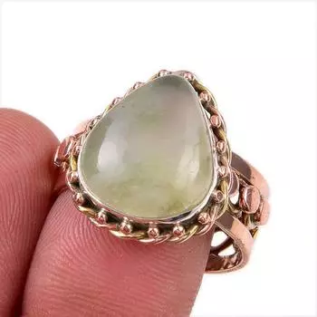 Натуральный драгоценный камень пренит 925 пробы серебряный подарок двухцветное кольцо S.9 T7n94