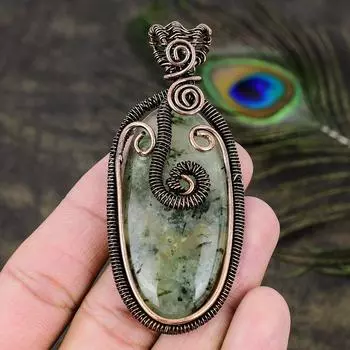 Натуральный драгоценный камень пренит, подарочная подвеска из медной проволоки ручной работы 3,23 j7M58