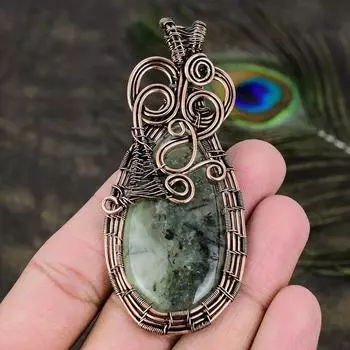 Натуральный драгоценный камень пренит, подарочная подвеска ручной работы из медной проволоки 3,27 z8I26