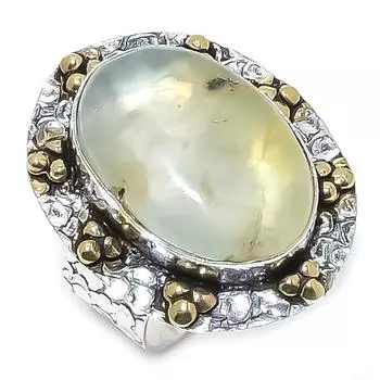 Натуральный драгоценный камень пренит, стерлинговое серебро 925 пробы, двухцветное подарочное кольцо, размер 9 K5z98