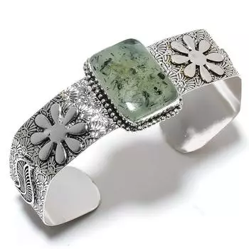 Натуральный драгоценный камень пренит, стерлинговое серебро 925 пробы, регулируемый браслет-манжета b8w13