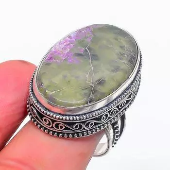 Натуральный драгоценный камень пурпурит 925 пробы серебряное ювелирное кольцо размер 10 f7A91