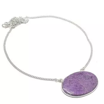 Натуральный драгоценный камень пурпурит 925 пробы серебряное ювелирное ожерелье 18 дюймов P0p29