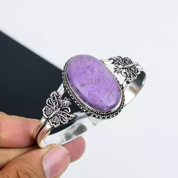 Натуральный драгоценный камень пурпурит, браслет-манжета из стерлингового серебра 925 пробы, браслет-манжета из пурпурита, для жены, браслет унисекс, подарки для ваты 6 фиолетовый