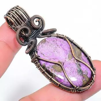Натуральный драгоценный камень пурпурит, подарочная подвеска ручной работы из медной проволоки, 2,44 дюйма, A3a12