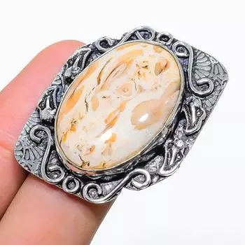 Натуральный драгоценный камень яшма из стерлингового серебра 925 пробы, размер 11 u0J94