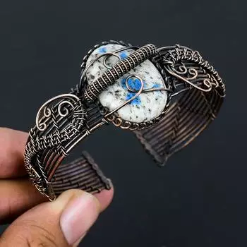 Натуральный драгоценный камень яшма K2, браслет из медной проволоки ручной работы, регулируемый a3i74