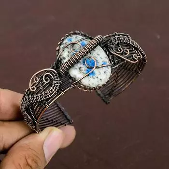 Натуральный драгоценный камень яшма K2, регулируемый браслет ручной работы из медной проволоки Z9b79