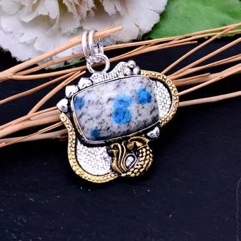 Натуральный драгоценный камень яшма К2, стерлинговое серебро 925 пробы, подарочный двухцветный кулон, 2 дюйма, R0O96