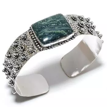 Натуральный драгоценный камень яшма Камбаба, стерлинговое серебро 925 пробы, регулируемый браслет-манжета Q8D30