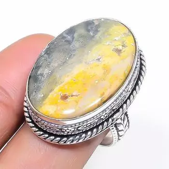 Натуральный драгоценный камень яшма шмеля 925 пробы ювелирное кольцо размер 8 f2G73