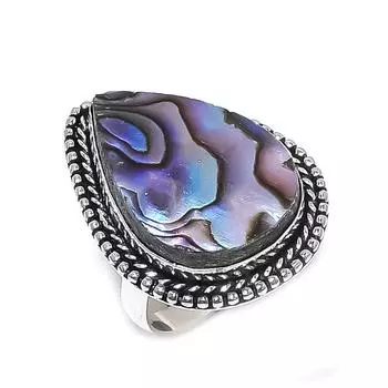 Натуральный драгоценный камень раковина абалон 925 стерлингового серебра ювелирное кольцо размер 9 Q1k13