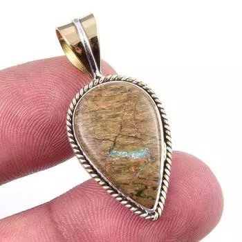 Натуральный драгоценный камень риолит 925 пробы, двухцветный кулон из стерлингового серебра 1,25 дюйма, M4r81
