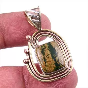 Натуральный драгоценный камень риолит 925 пробы, двухцветный кулон из стерлингового серебра 1,50 дюйма h1Q49