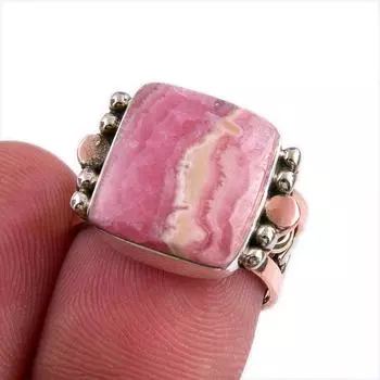 Натуральный драгоценный камень родохрозит, двухцветное кольцо из стерлингового серебра 925 пробы, размер 5,5 m1v58