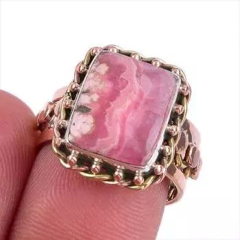 Натуральный драгоценный камень родохрозит, двухцветное кольцо из стерлингового серебра 925 пробы, размер 6,5 p0M17