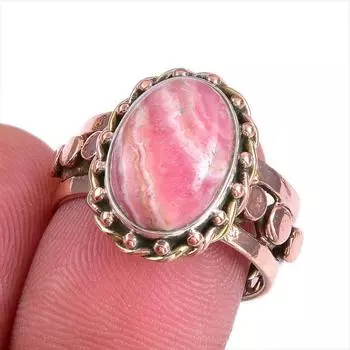 Натуральный драгоценный камень родохрозит, двухцветное кольцо из стерлингового серебра 925 пробы, размер 7,5 g4g46