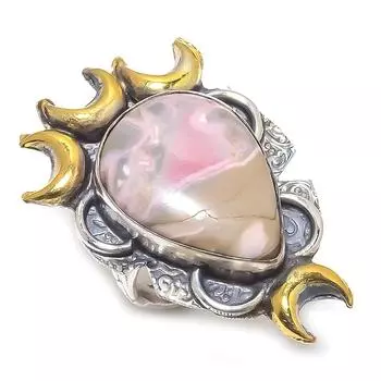 Натуральный драгоценный камень родохрозит, двухцветное кольцо из стерлингового серебра 925 пробы, размер 5,5 s3U59