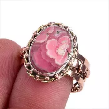 Натуральный драгоценный камень родохрозит, двухцветное кольцо из стерлингового серебра 925 пробы, размер 7,5 t1V27