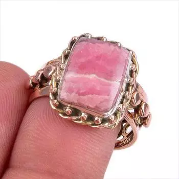 Натуральный драгоценный камень родохрозит, двухцветное кольцо из стерлингового серебра 925 пробы, размер 8,5 o2O06